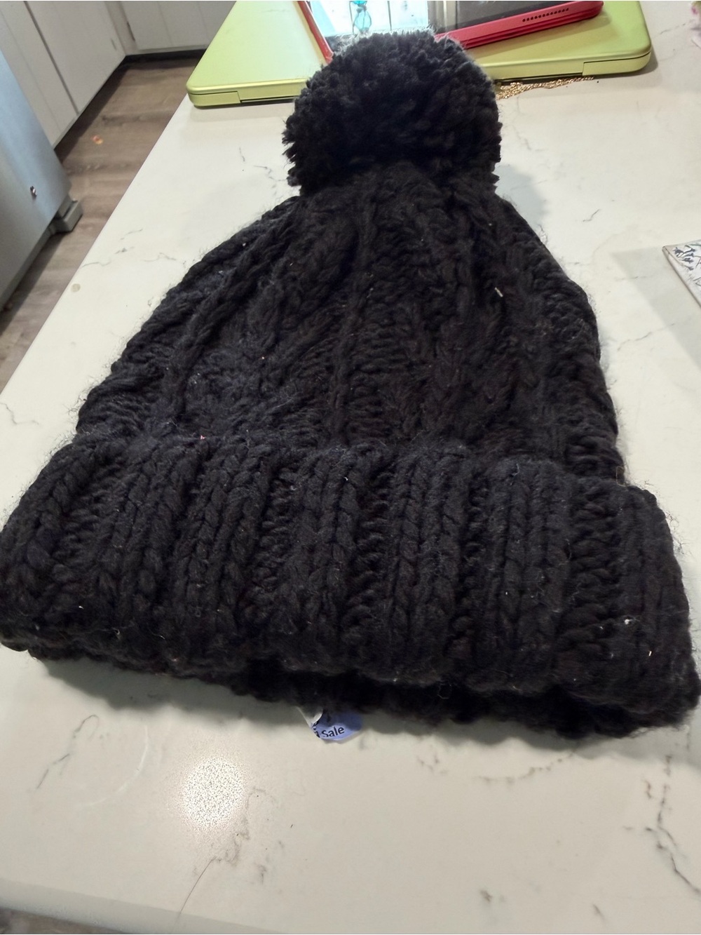 Black Chunky Knit Pom Beanie - Women Accessories